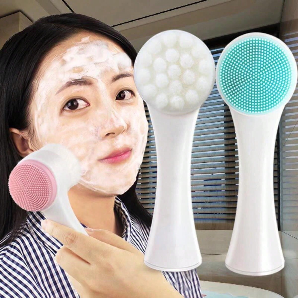 Silicone Face Scrubber Electric - 両面洗顔ブラシ シリコン洗顔ブラシ 黒ずみ除去 毛穴クリーナー 角質除去 洗顔ブラシ