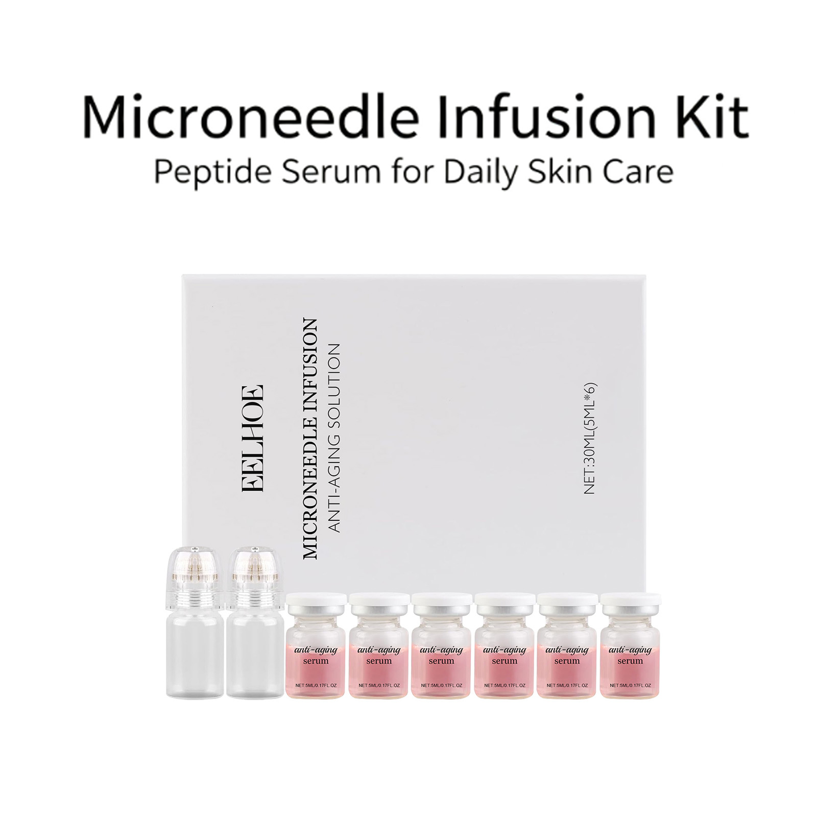 Hyaluronic Acid Facial Serum - 0.2mmマイクロニードル美容液キット 6本入り コラーゲン配合でなめらか肌へ ヒアルロン酸配合で引き締め効果あり 持ち運びに便利なデイリーフェイシャルケアセット